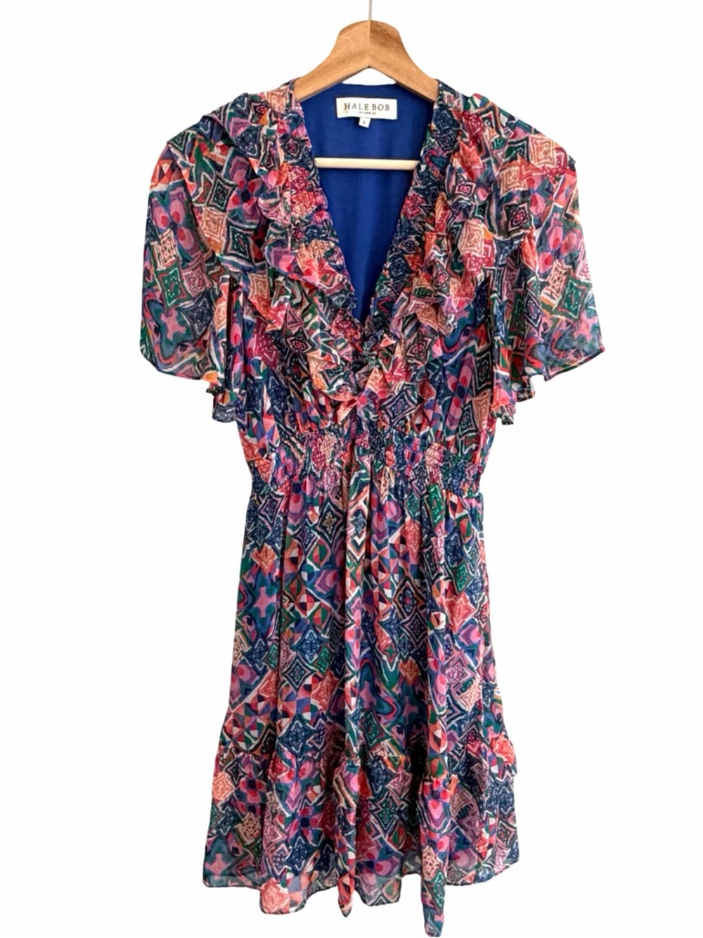 Hale Bob Womens Silk Blend Boho Kiara Dress Size S Peasant Resort Vacation